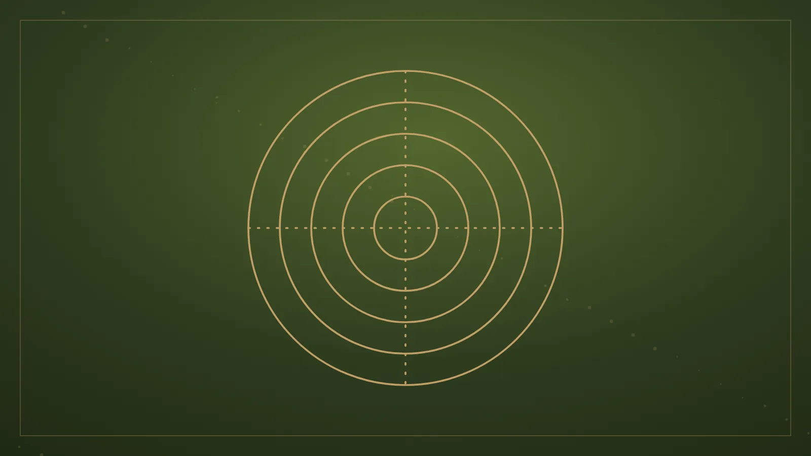 Ilustração de círculos concêntricos em traço dourado sobre fundo verde-oliva