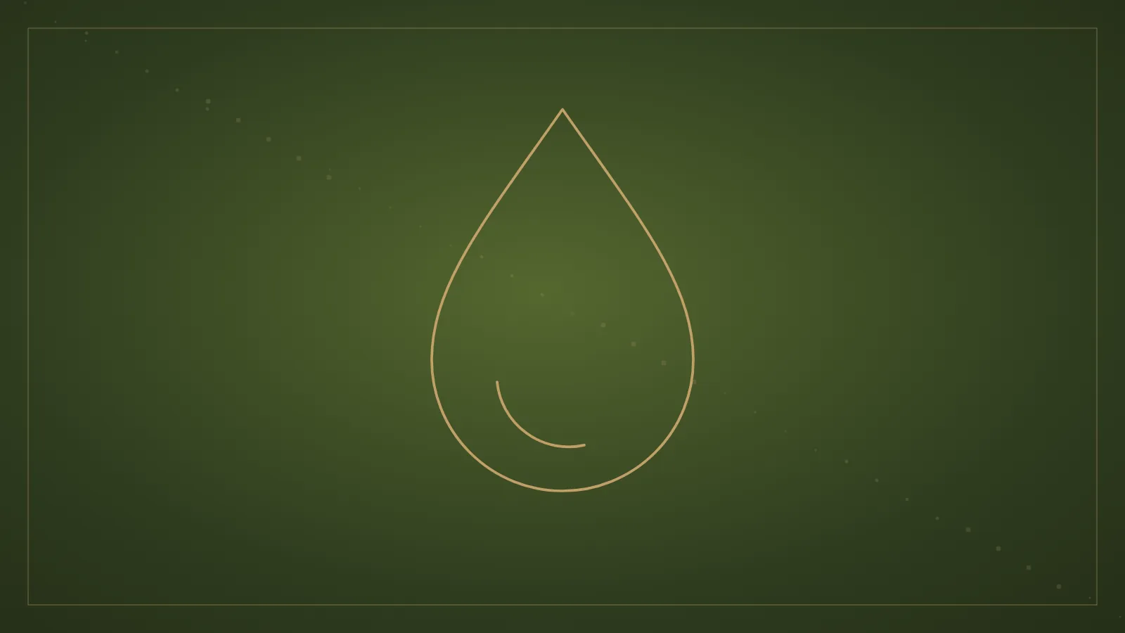 Ilustração de uma gota em traço dourado sobre fundo verde-oliva