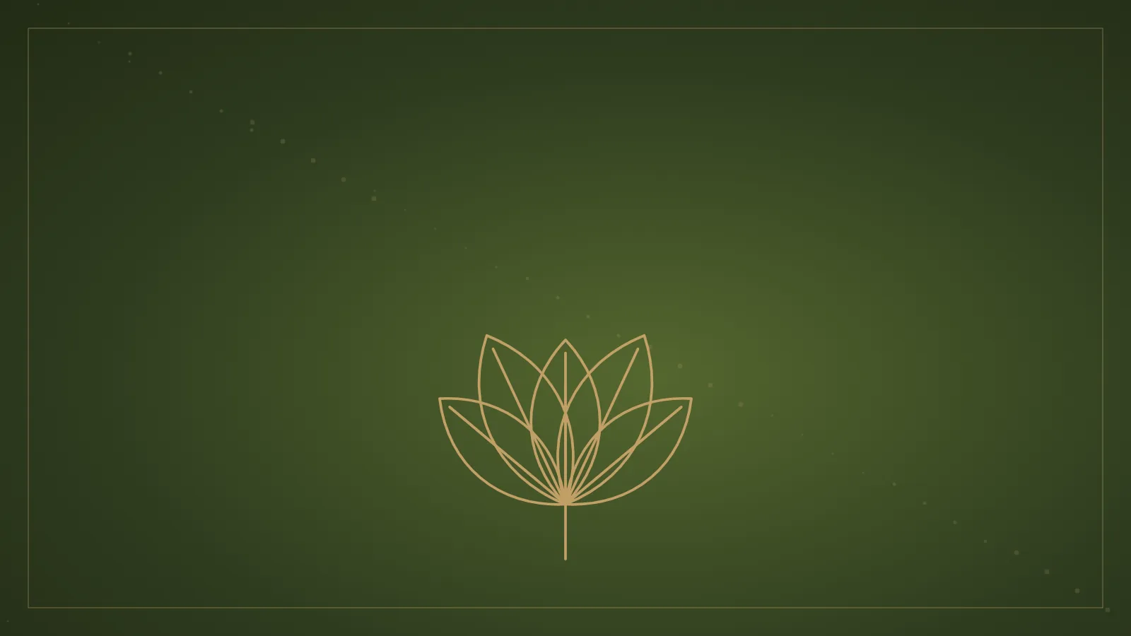 Ilustração de um ramo com folhas em traço dourado sobre fundo verde-oliva