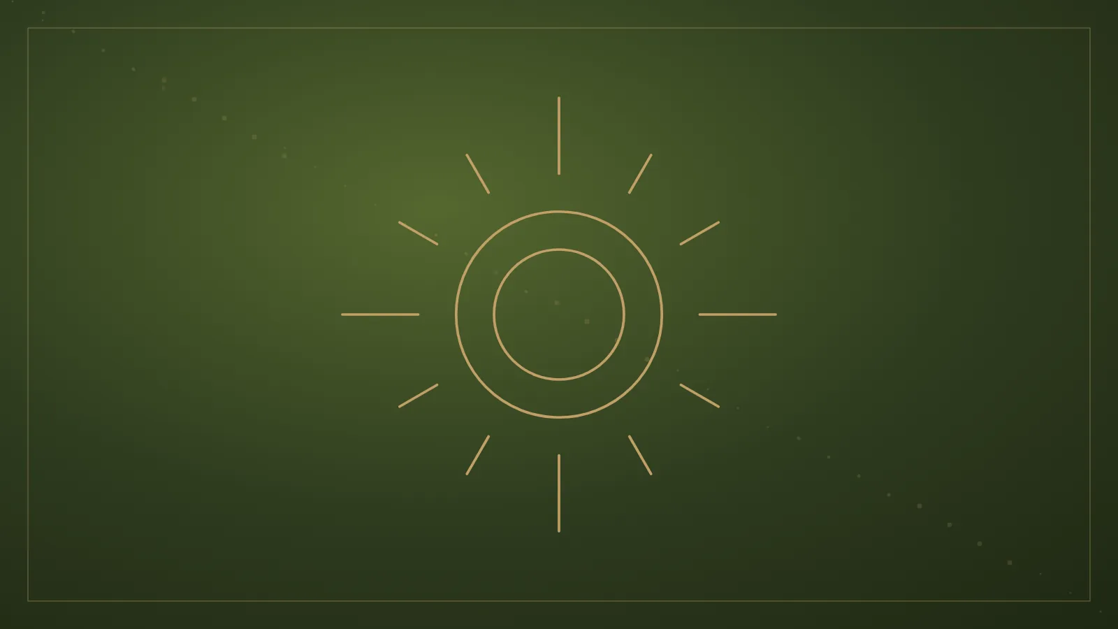Ilustração de um sol em traço dourado sobre fundo verde-oliva