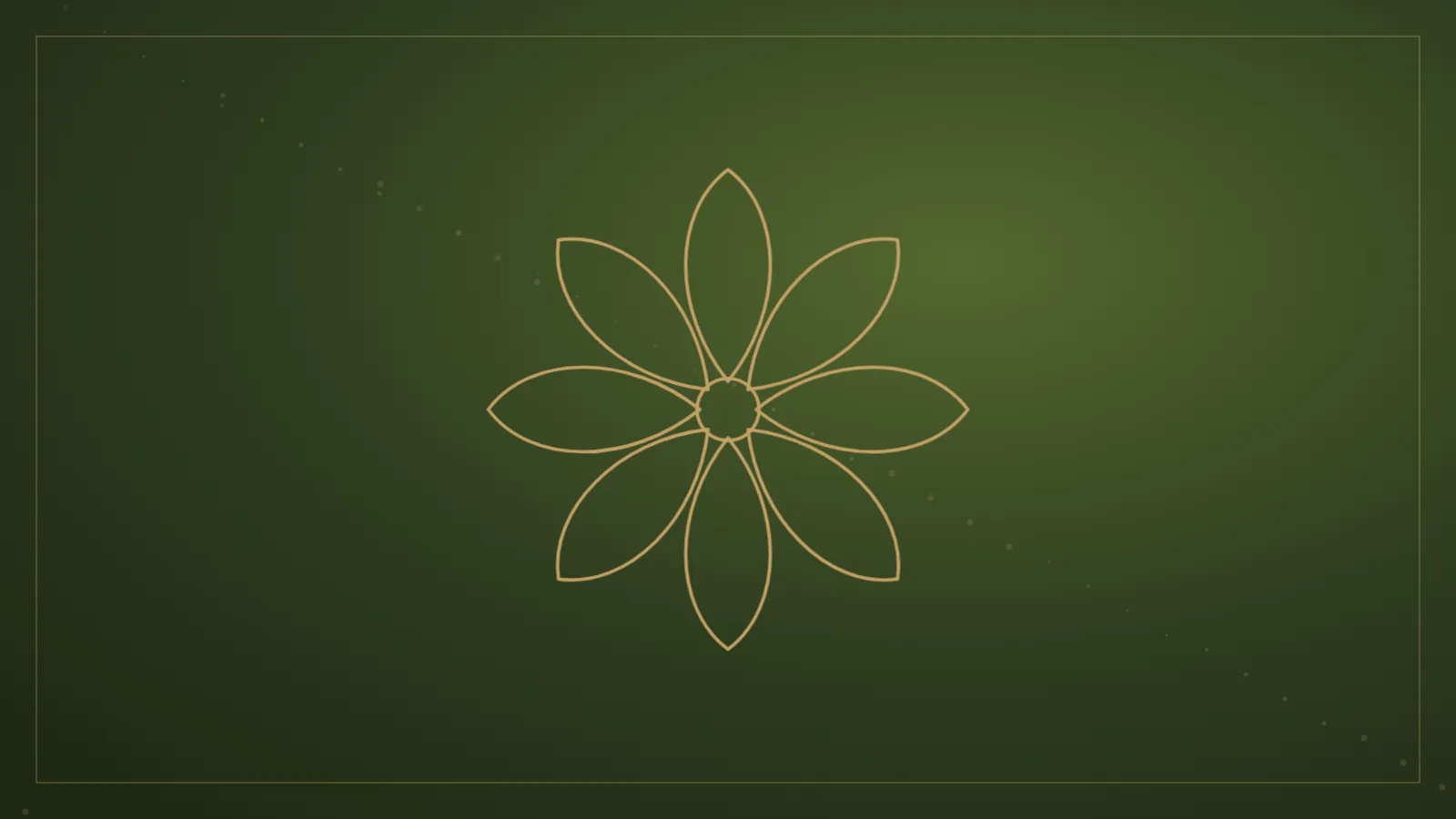 Ilustração de uma flor em traço dourado sobre fundo verde-oliva